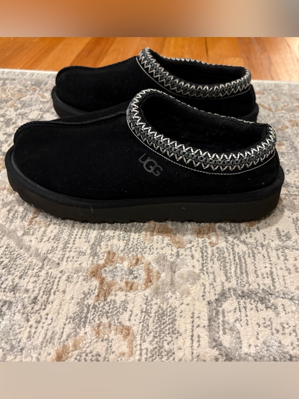UGG Black Suede Slip-On Clog with Contrast Stitching
